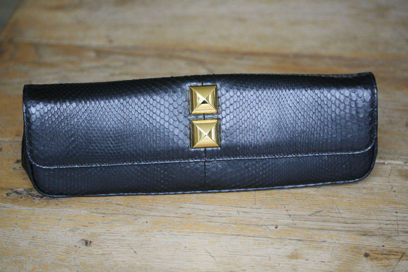 STARK AT HARRODS BLACK PYTHON STUDDED BAGUETTE CLUTCH BAG - Image 8
