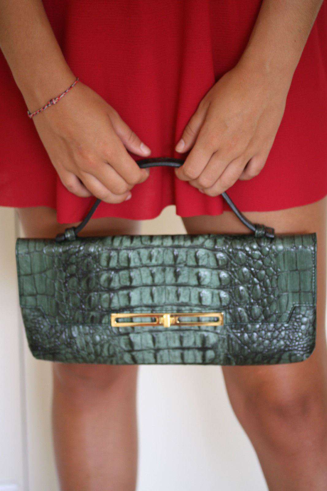 STARK AT HARRODS GREEN LEATHER MOCK CROC CLUTCH BAG - Image 5