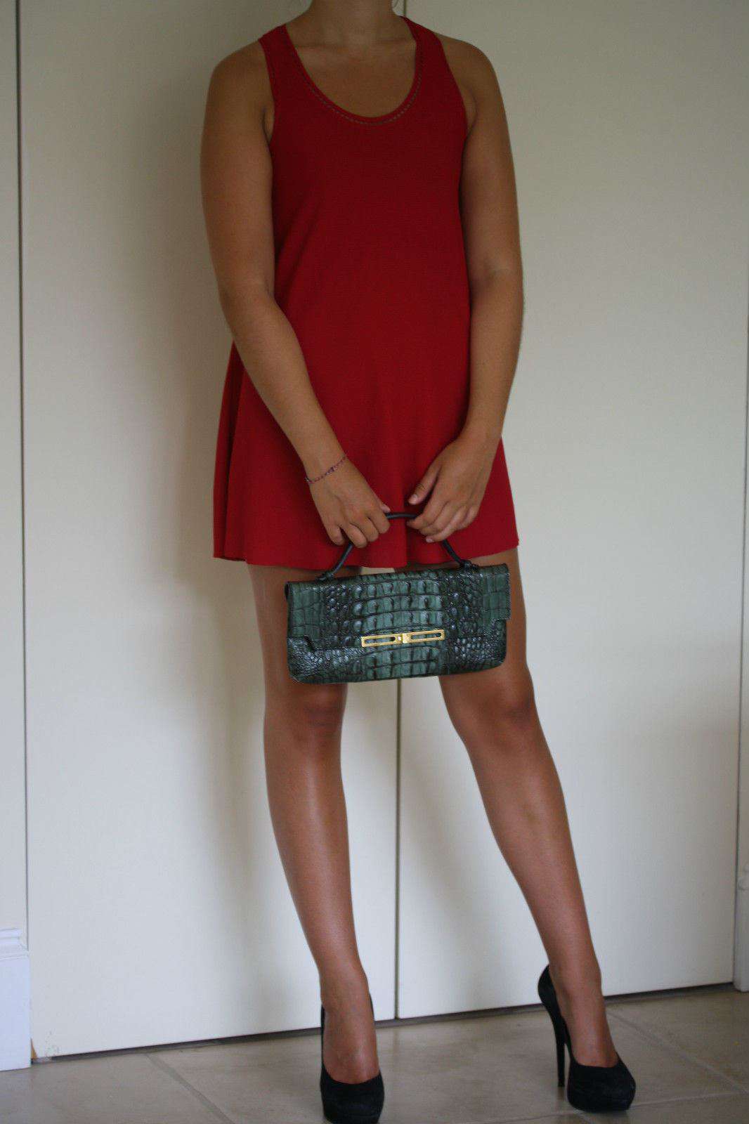 STARK AT HARRODS GREEN LEATHER MOCK CROC CLUTCH BAG - Image 8