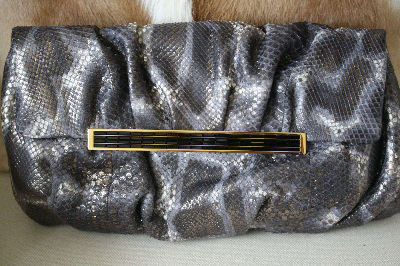 STARK AT HARRODS HAND PAINTED MIDNIGHT BLUE PYTHON LUSTER CLUTCH BAG - Image 6