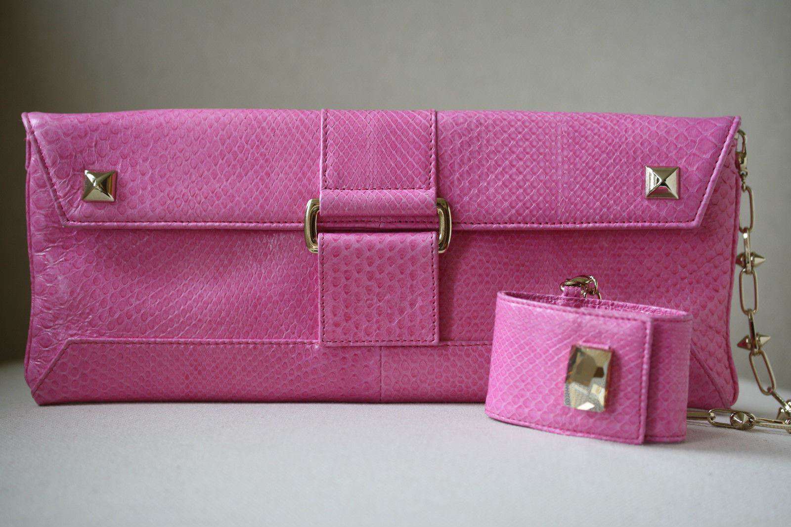 STARK AT HARRODS HOT PINK PYTHON CRYSTAL CUFF CLUTCH BAG - Image 4