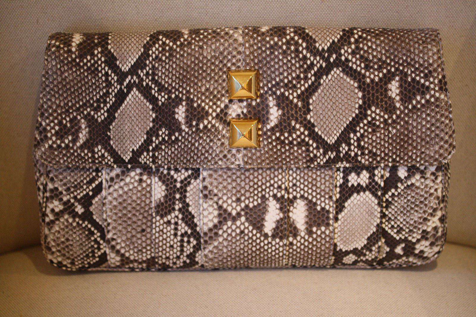 STARK AT HARRODS NATURAL PYTHON GOLD STUD OVERSIZED CLUTCH BAG - Image 9