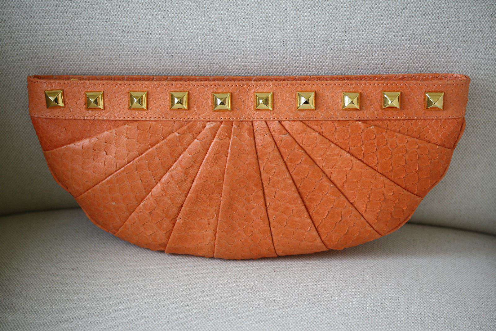 STARK AT HARRODS ORANGE PYTHON ARC STUDDED CLUTCH BAG - Image 2