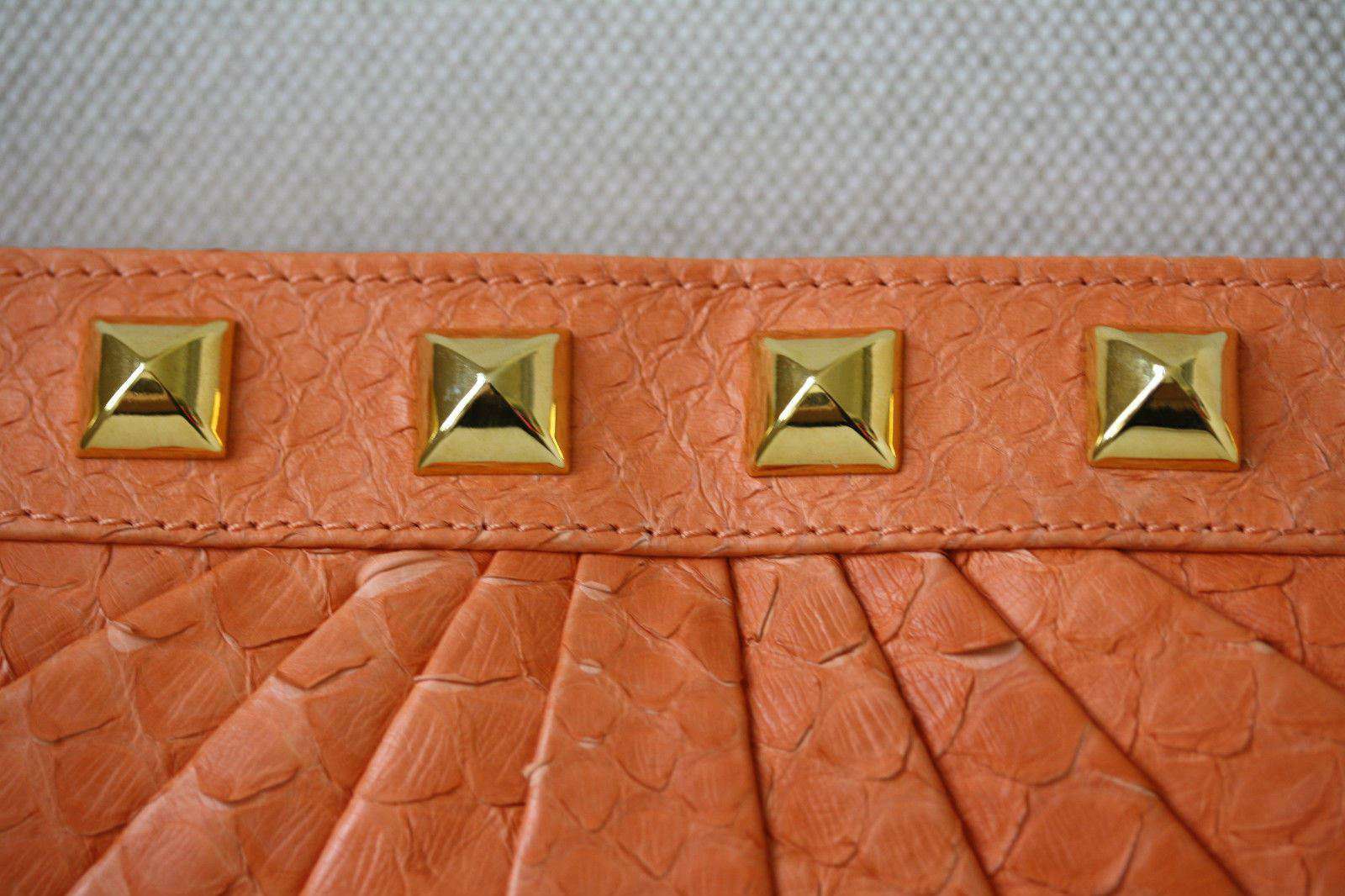 STARK AT HARRODS ORANGE PYTHON ARC STUDDED CLUTCH BAG - Image 6