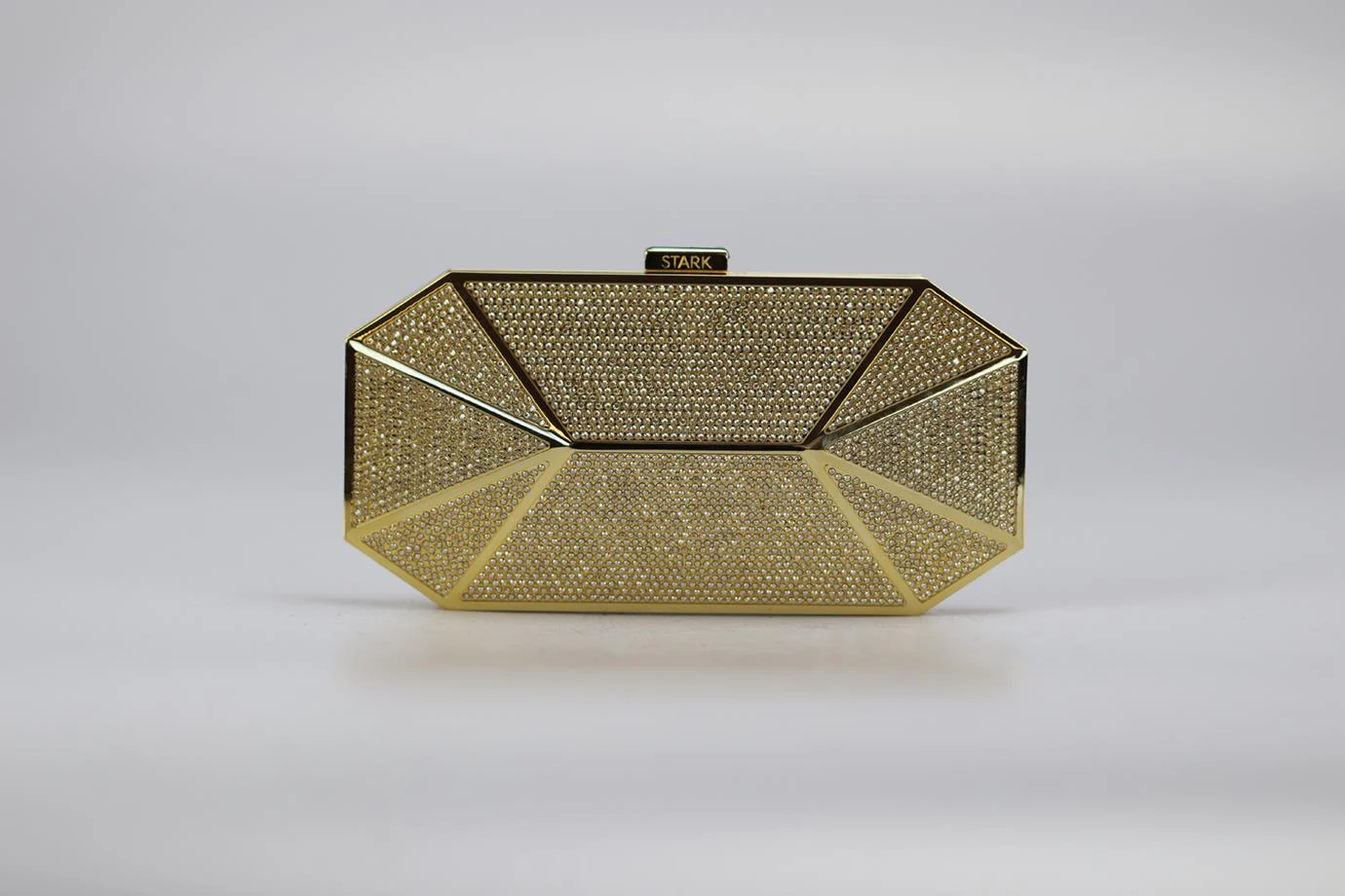 STARK CRYSTAL EMBELLISHED GOLD TONE CLUTCH - Image 2
