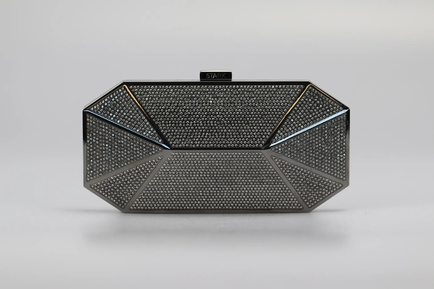 STARK CRYSTAL EMBELLISHED GUNMETAL TONE CLUTCH - Image 2