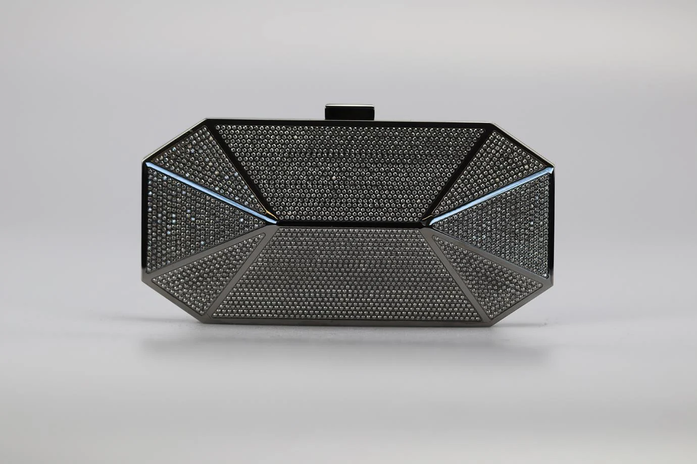 STARK CRYSTAL EMBELLISHED GUNMETAL TONE CLUTCH - Image 4