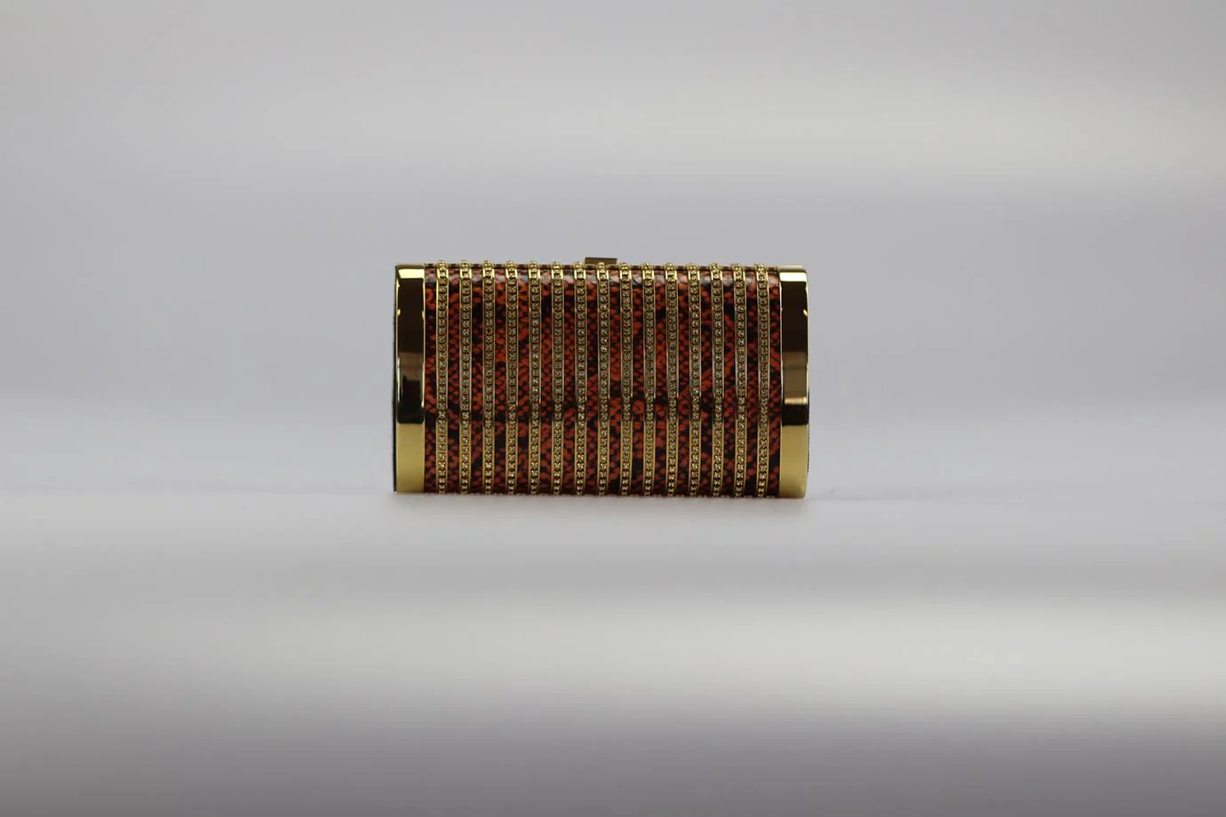 STARK CRYSTAL EMBELLISHED PYTHON AND GOLD TONE CLUTCH - Image 2