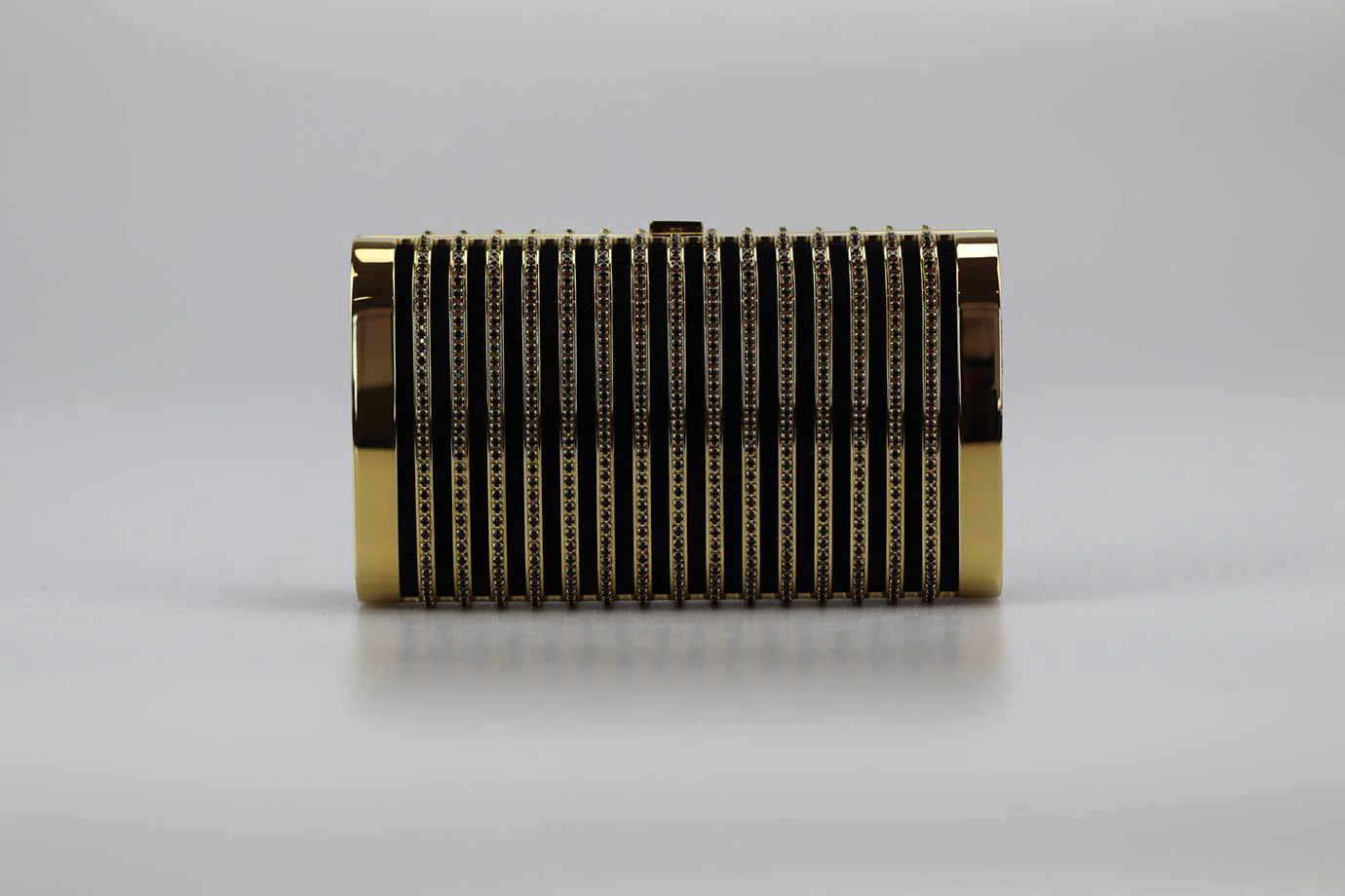 STARK CRYSTAL EMBELLISHED SUEDE AND GOLD TONE CLUTCH - Image 2