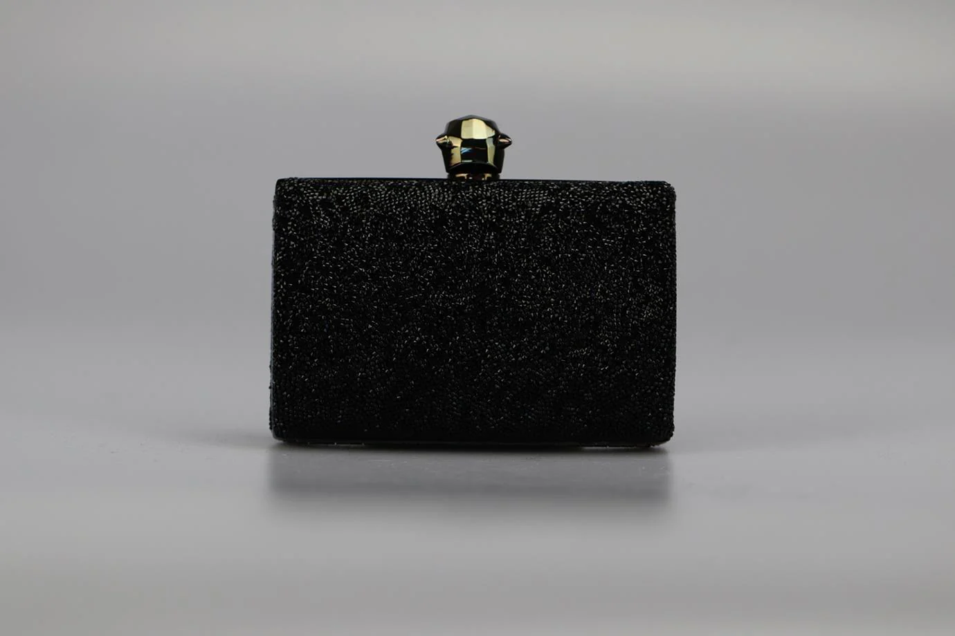 STARK CRYSTAL EMBELLISHED SUEDE AND GUNMETAL TONE CLUTCH - Image 3