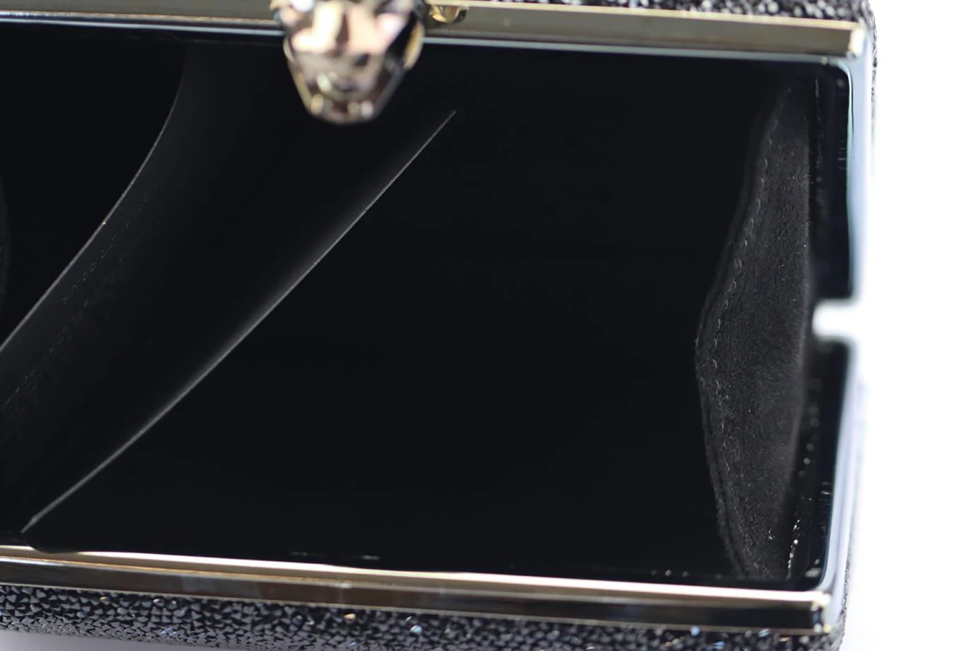 STARK CRYSTAL EMBELLISHED SUEDE AND GUNMETAL TONE CLUTCH - Image 7