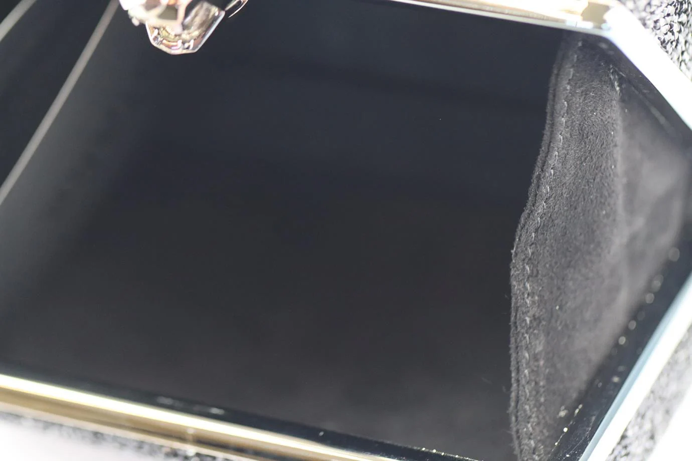 STARK CRYSTAL EMBELLISHED SUEDE AND GUNMETAL TONE CLUTCH - Image 8