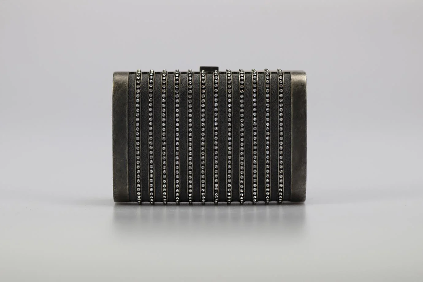 STARK CRYSTAL EMBELLISHED SUEDE AND GUNMETAL TONE CLUTCH - Image 4