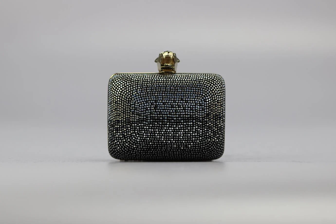 STARK CRYSTAL EMBELLISHED SUEDE AND SILVER TONE CLUTCH - Image 2