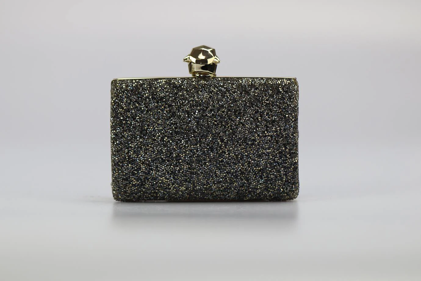 STARK CRYSTAL EMBELLISHED SUEDE AND SILVER TONE CLUTCH - Image 3