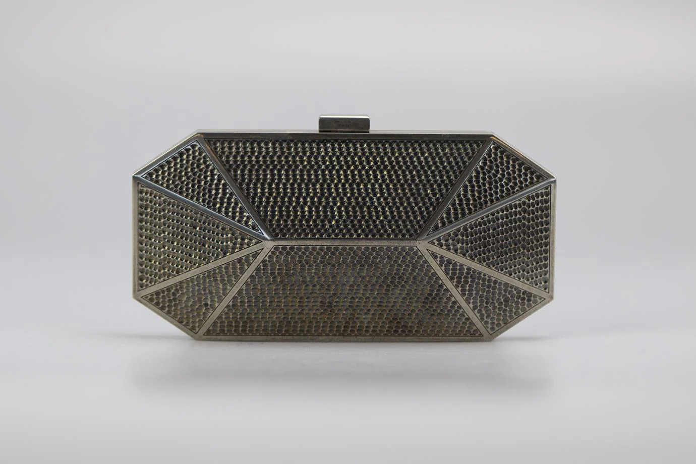 STARK EMBOSSED GUNMETAL TONE CLUTCH - Image 2