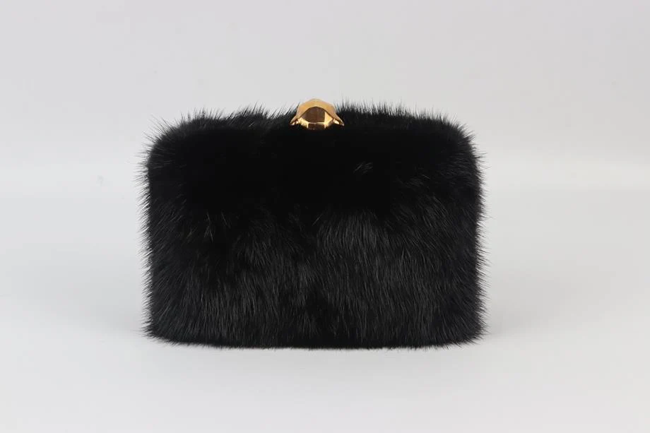 STARK MINK FUR AND SUEDE BOX CLUTCH - Image 4