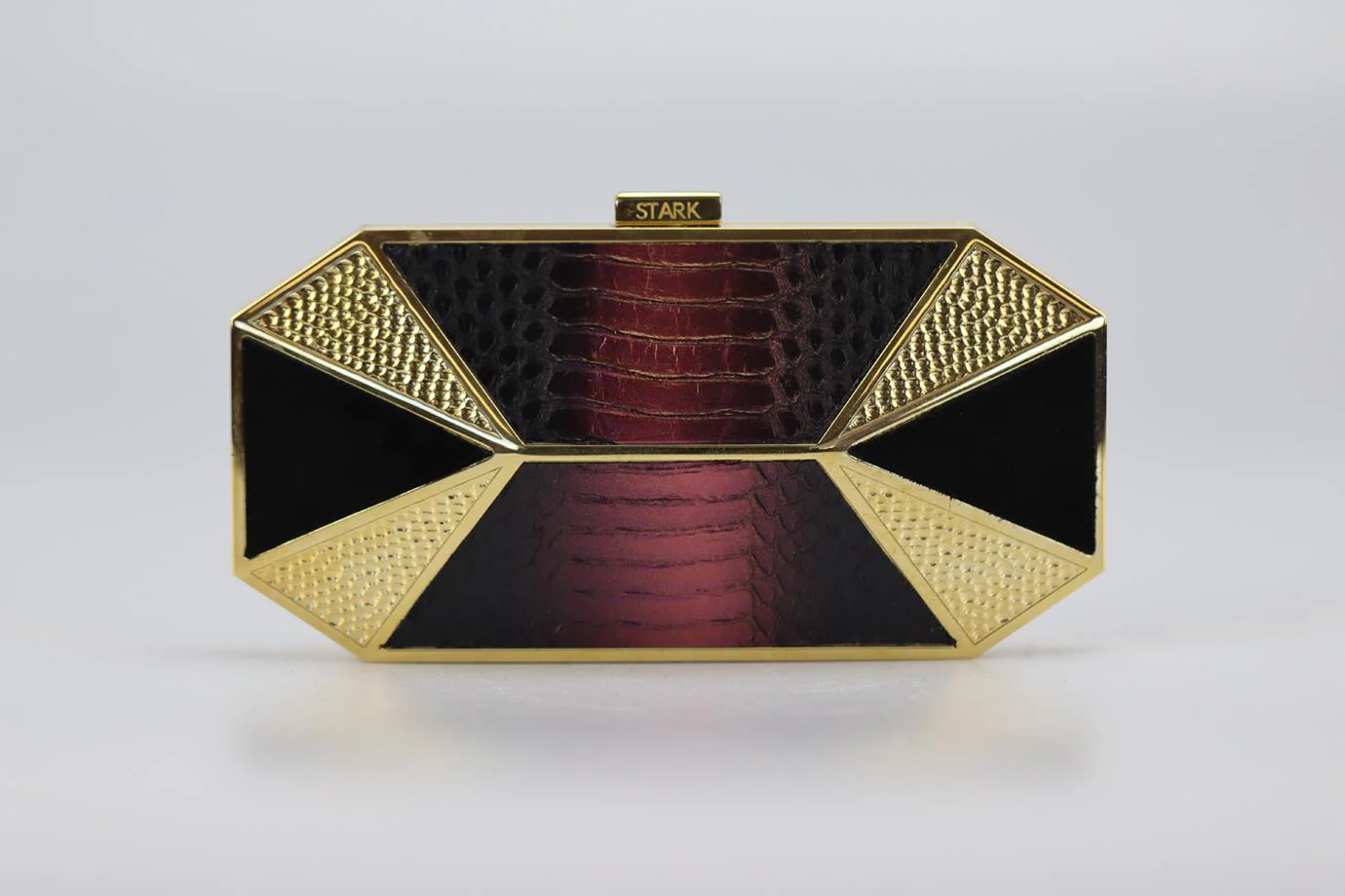 STARK PYTHON, SUEDE AND GOLD TONE CLUTCH - Image 2