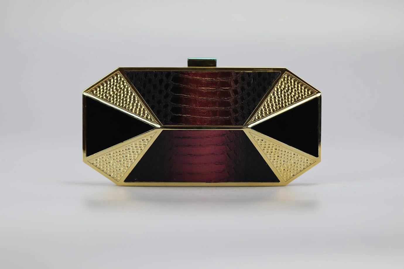 STARK PYTHON, SUEDE AND GOLD TONE CLUTCH - Image 4