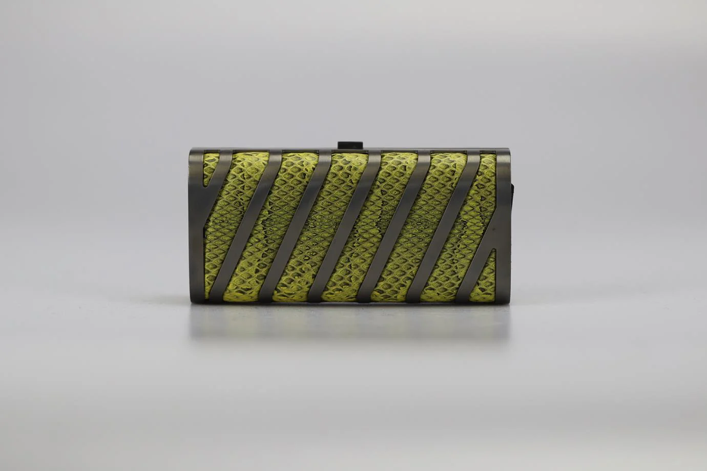 STARK SNAKESKIN AND GUNMETAL TONE CLUTCH - Image 2