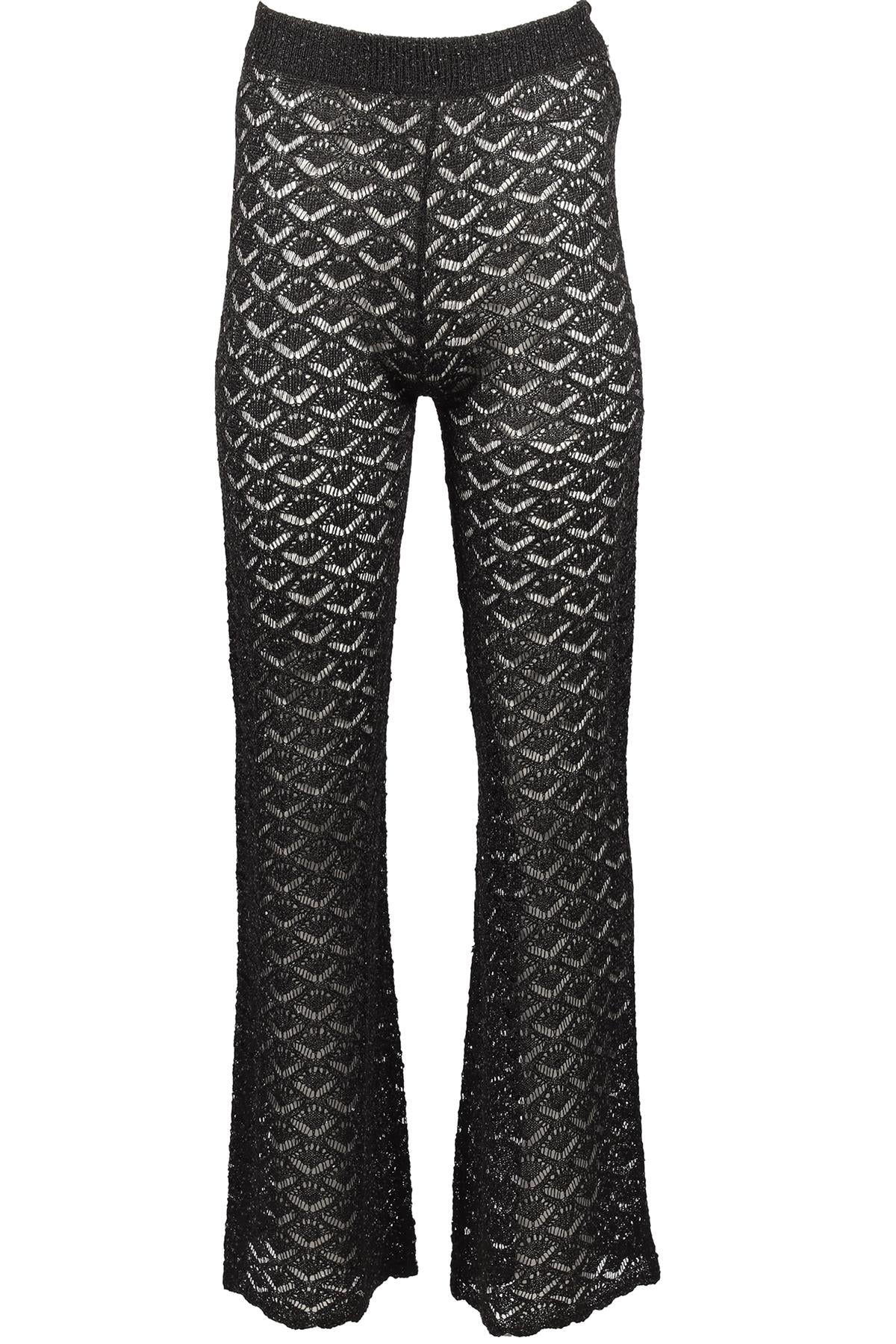 STAUD BLACK CROCHET STRAIGHT LEG PANTS XSMALL