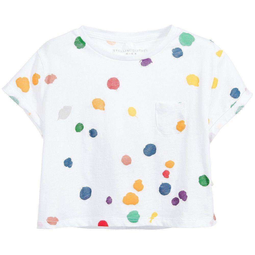 STELLA MCCARTNEY KIDS BABY GIRLS WHITE SPOTTY PLUM CROPPED TOP 3 YEARS - Image 4