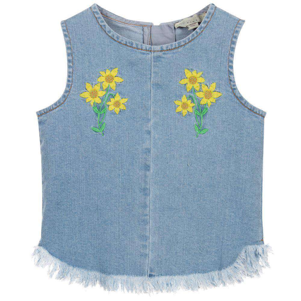 STELLA MCCARTNEY KIDS GIRLS BLUE DENIM EMBROIDERED VIOLETTA TOP 4 YEARS - Image 3