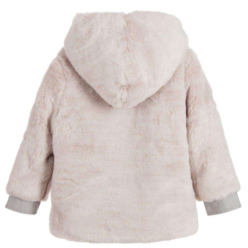 STELLA MCCARTNEY KIDS GIRLS GREY SYNTHETIC FUR TREASURE HOODED COAT 4 YEARS - Image 2