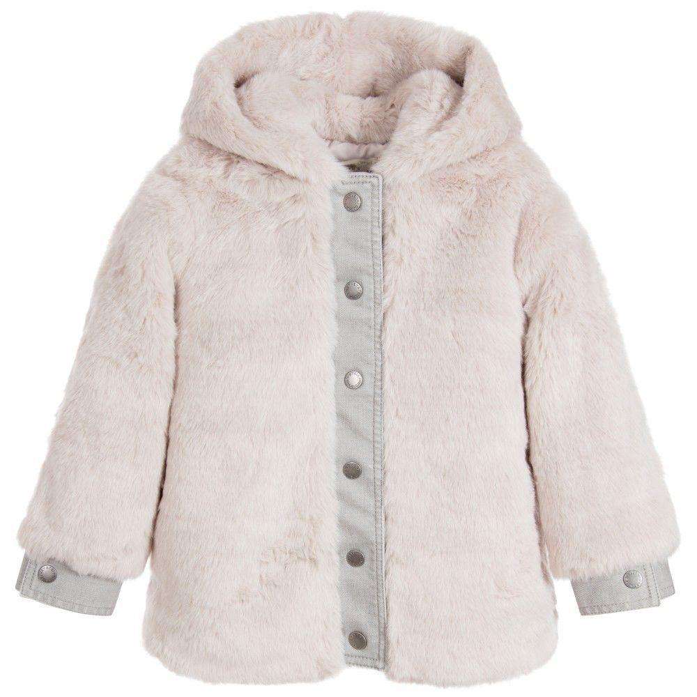 STELLA MCCARTNEY KIDS GIRLS GREY SYNTHETIC FUR TREASURE HOODED COAT 4 YEARS - Image 3