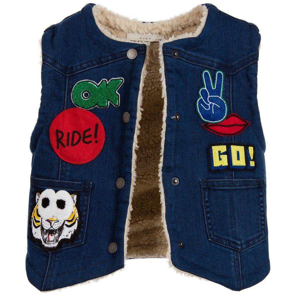 STELLA MCCARTNEY KIDS GIRLS ROYCE COTTON DENIM ROYCE WAISTCOAT 4 YEARS - Image 5