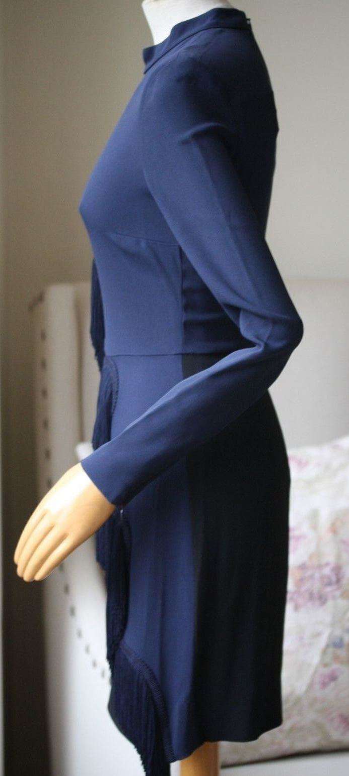 STELLA MCCARTNEY NAVY FRINGED MESH PANEL DRESS IT 40 UK 8 - Image 4