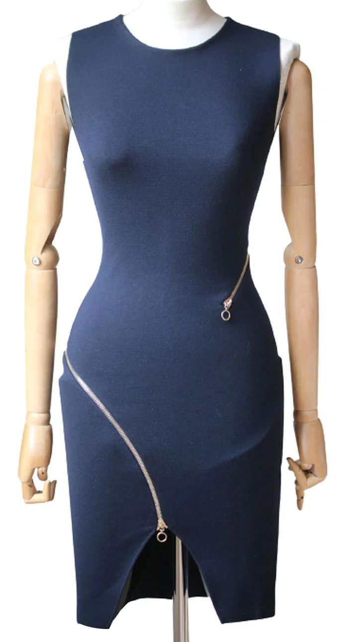 STELLA MCCARTNEY ZIP EMBELLISHED STRETCH WOOL BLEND MINI DRESS IT 38 UK 6 - Image 2