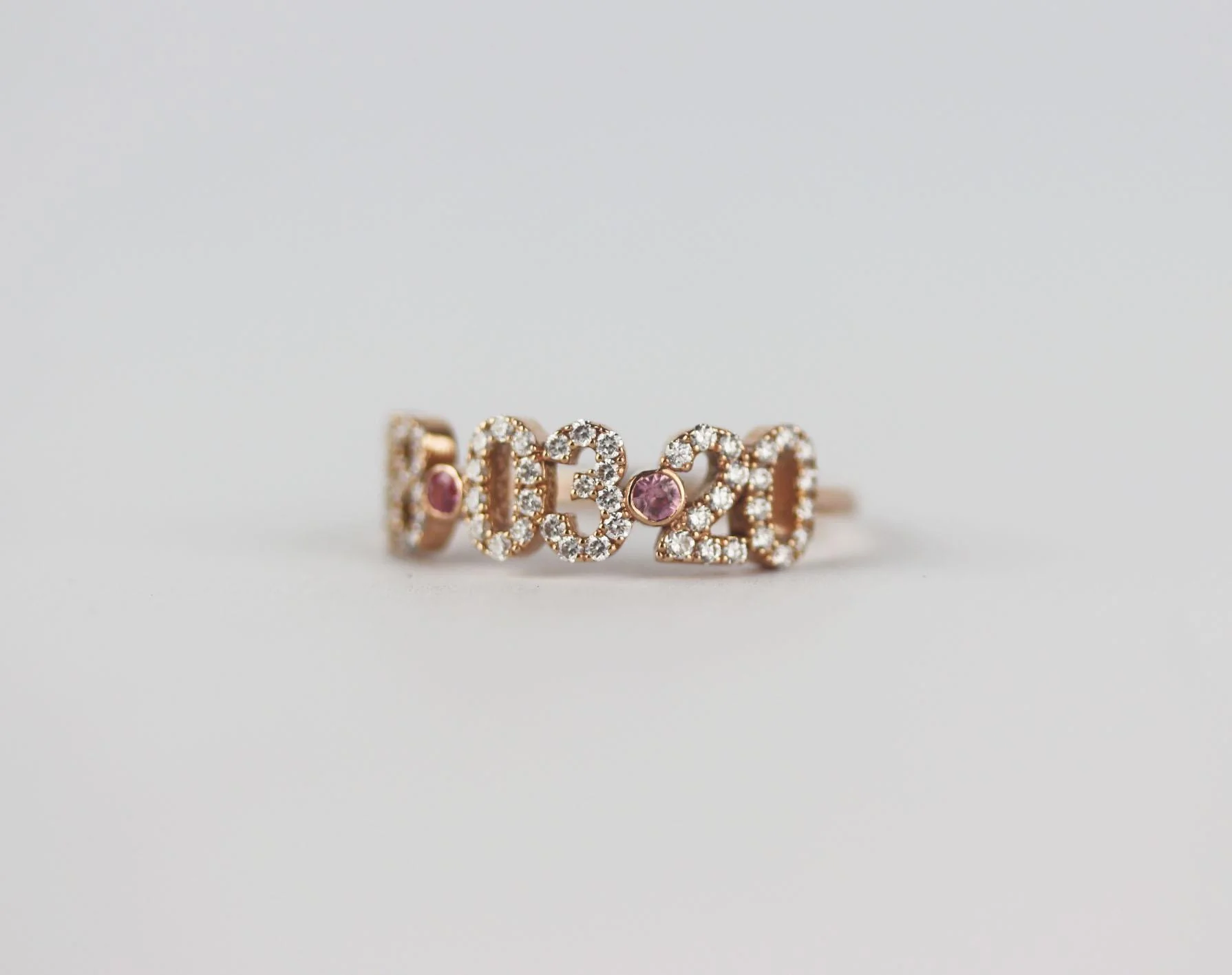 STEPHANIE GOTTLIEB + NOUSH JEWELRY 14K ROSE GOLD PAVE DIAMOND DATE RING - Image 3
