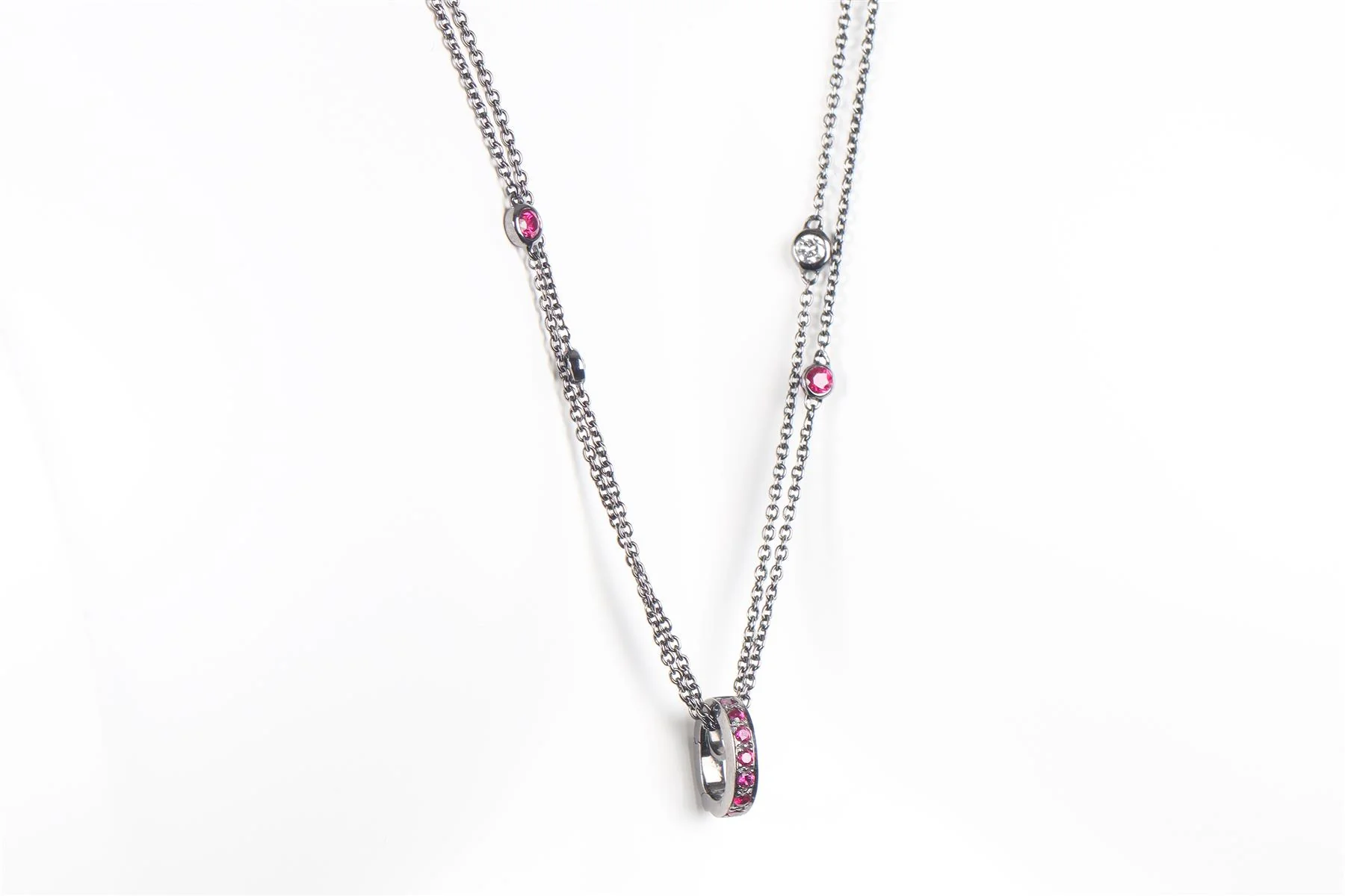 STEPHEN WEBSTER 18K WHITE GOLD RUBY QUARTZ AND PAVE DIAMOND CHAIN NECKLACE - Image 4