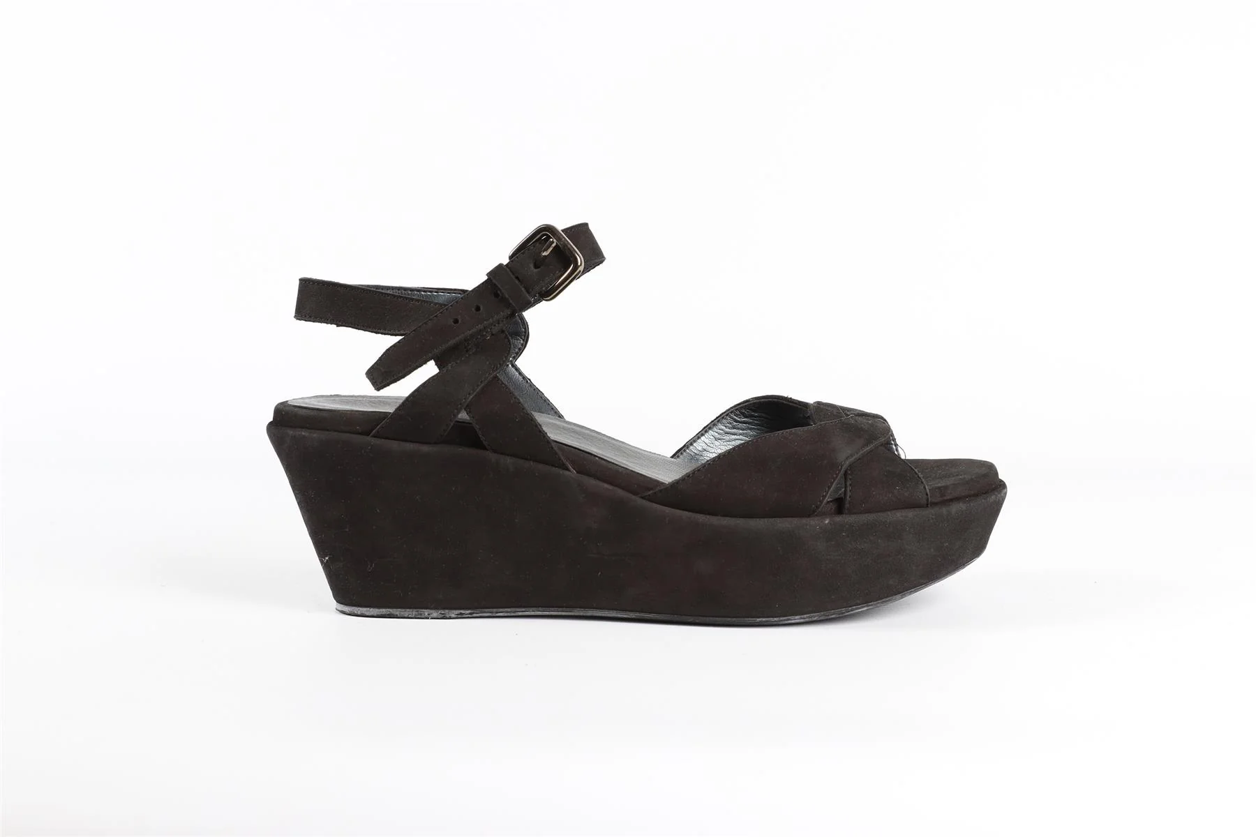 STUART WEITZMAN BLACK SUEDE WEDGE SANDALS - Image 2