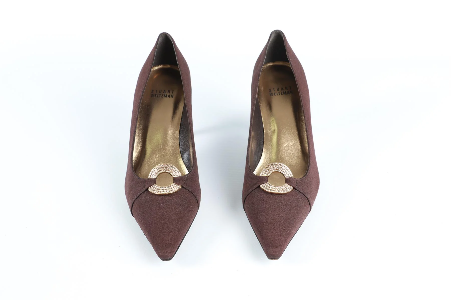 STUART WEITZMAN BROWN SATIN PUMPS - Image 3