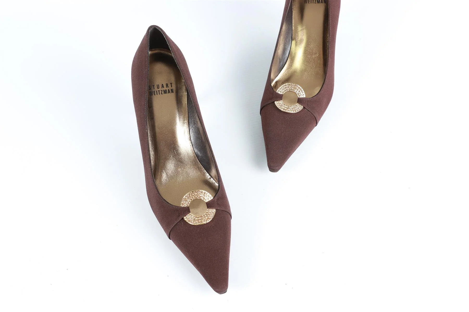 STUART WEITZMAN BROWN SATIN PUMPS - Image 4