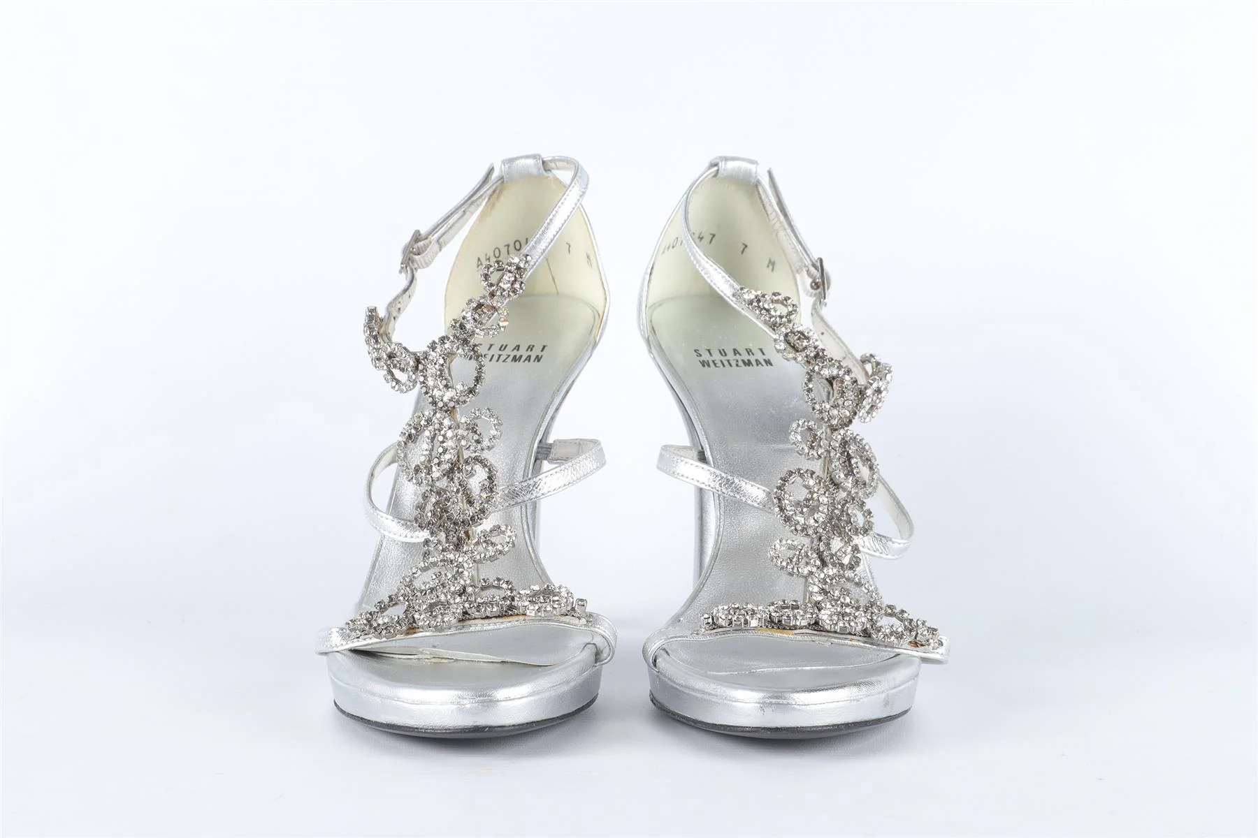 STUART WEITZMAN SILVER CRYSTAL AND LEATHER SANDALS EU 37 UK 4 US 7 - Image 3