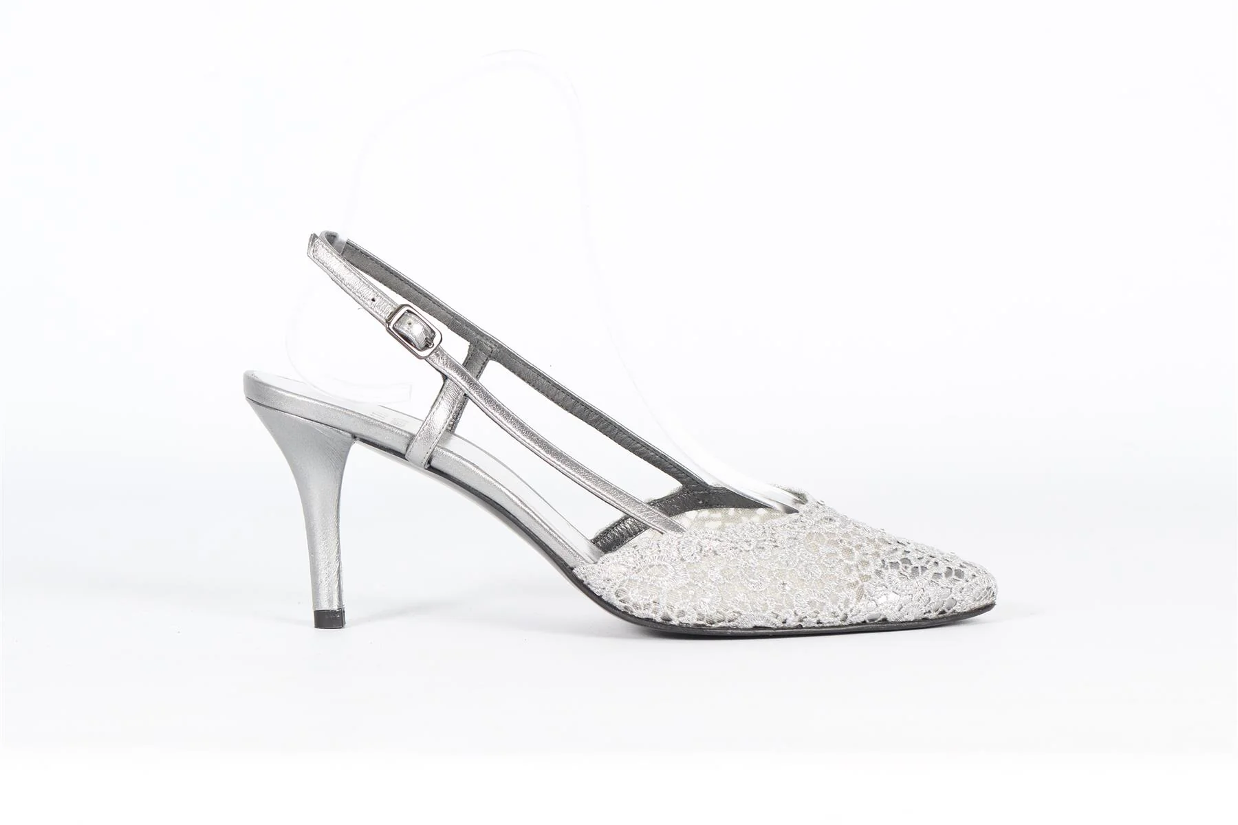 STUART WEITZMAN VINTAGE LACE AND LEATHER SLINGBACK PUMPS EU 37 UK 4 US 7 - Image 2