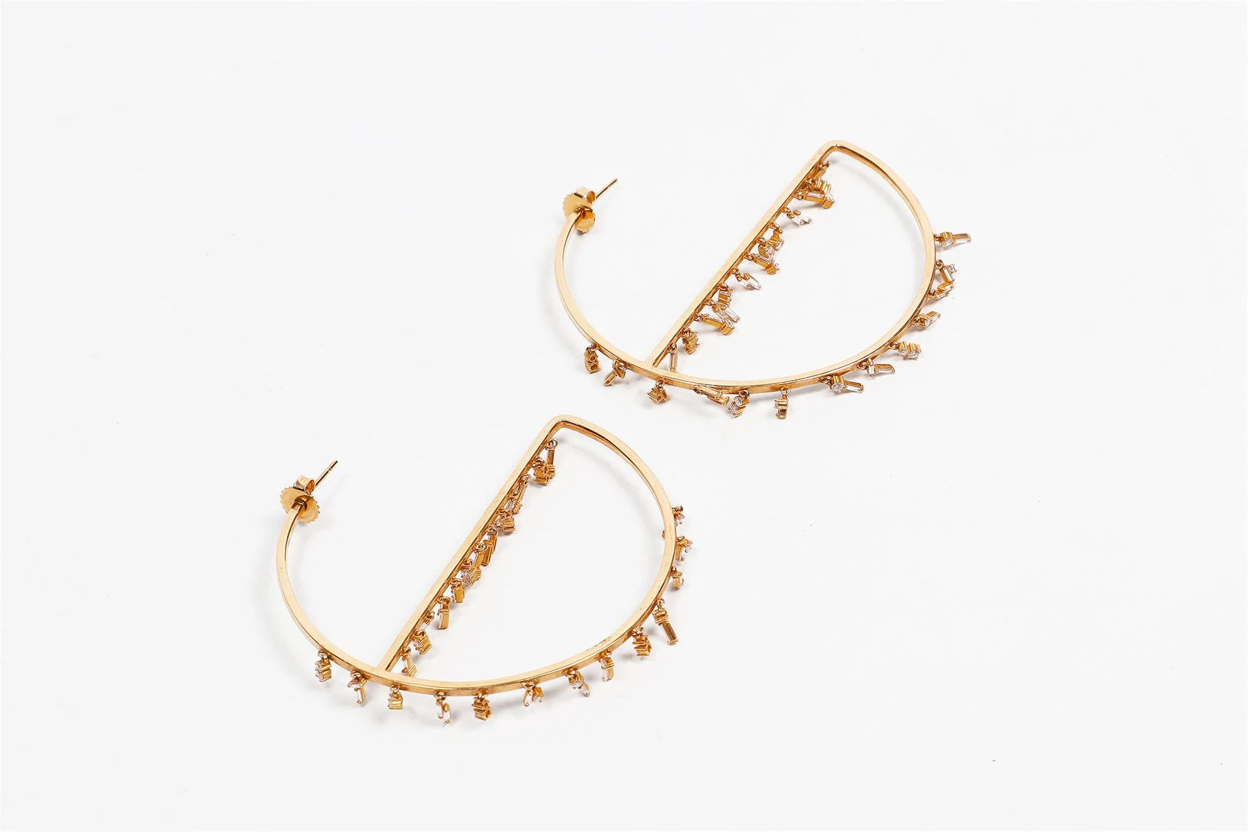 SUZANNE KALAN 18K ROSE GOLD AND BAGUETTE DIAMOND HOOP EARRINGS - Image 2
