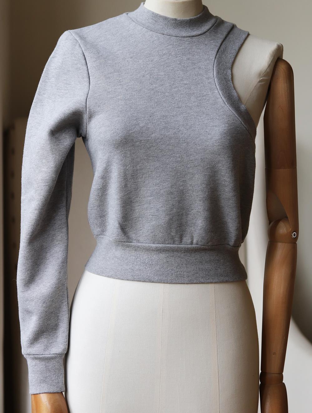 T BY ALEXANDER WANG ONE SHOULDER COTTON BLEND JERSEY SWEATSHIRT XSMALL - Image 2