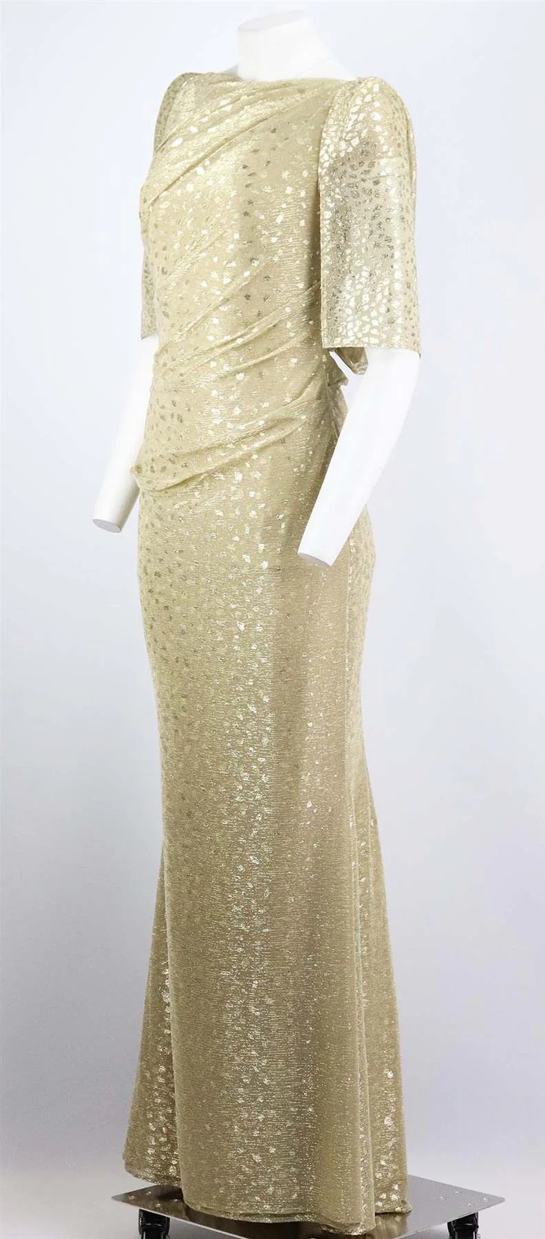 TALBOT RUNHOF CAPE EFFECT DRAPED METALLIC FIL COUPÉ VOILE GOWN US 8 UK 12 - Image 3