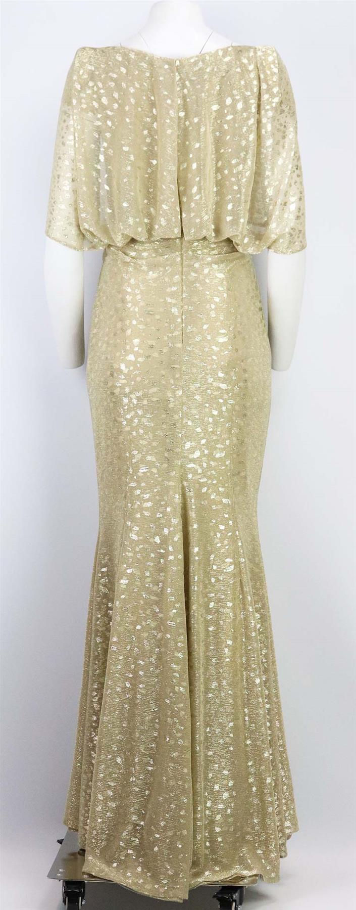 TALBOT RUNHOF CAPE EFFECT DRAPED METALLIC FIL COUPÉ VOILE GOWN US 8 UK 12 - Image 4