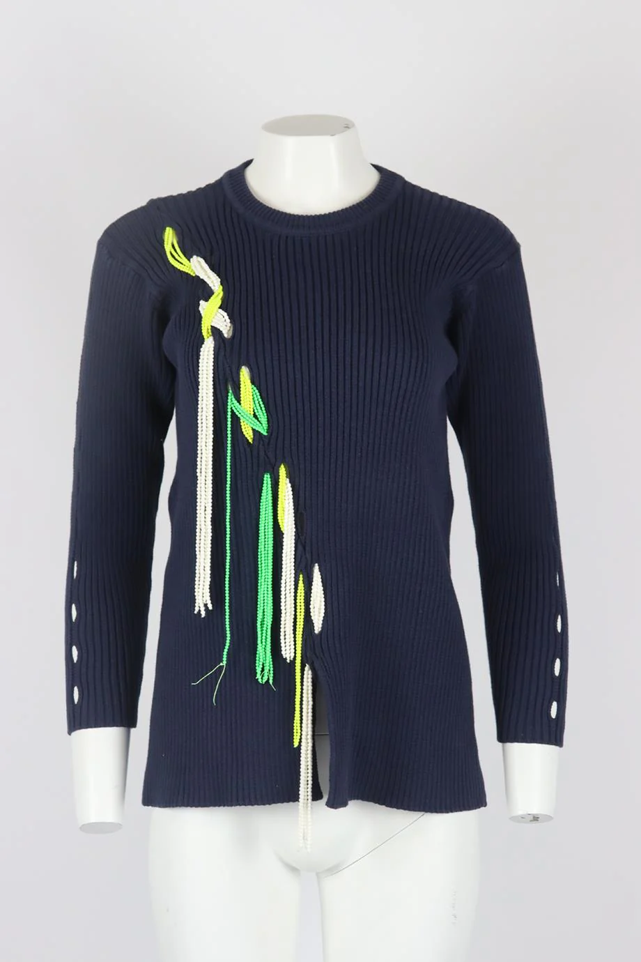 TANYA TAYLOR BEAD EMBELLISHED RIBBED COTTON BLEND SWEATER SMALL - Image 2