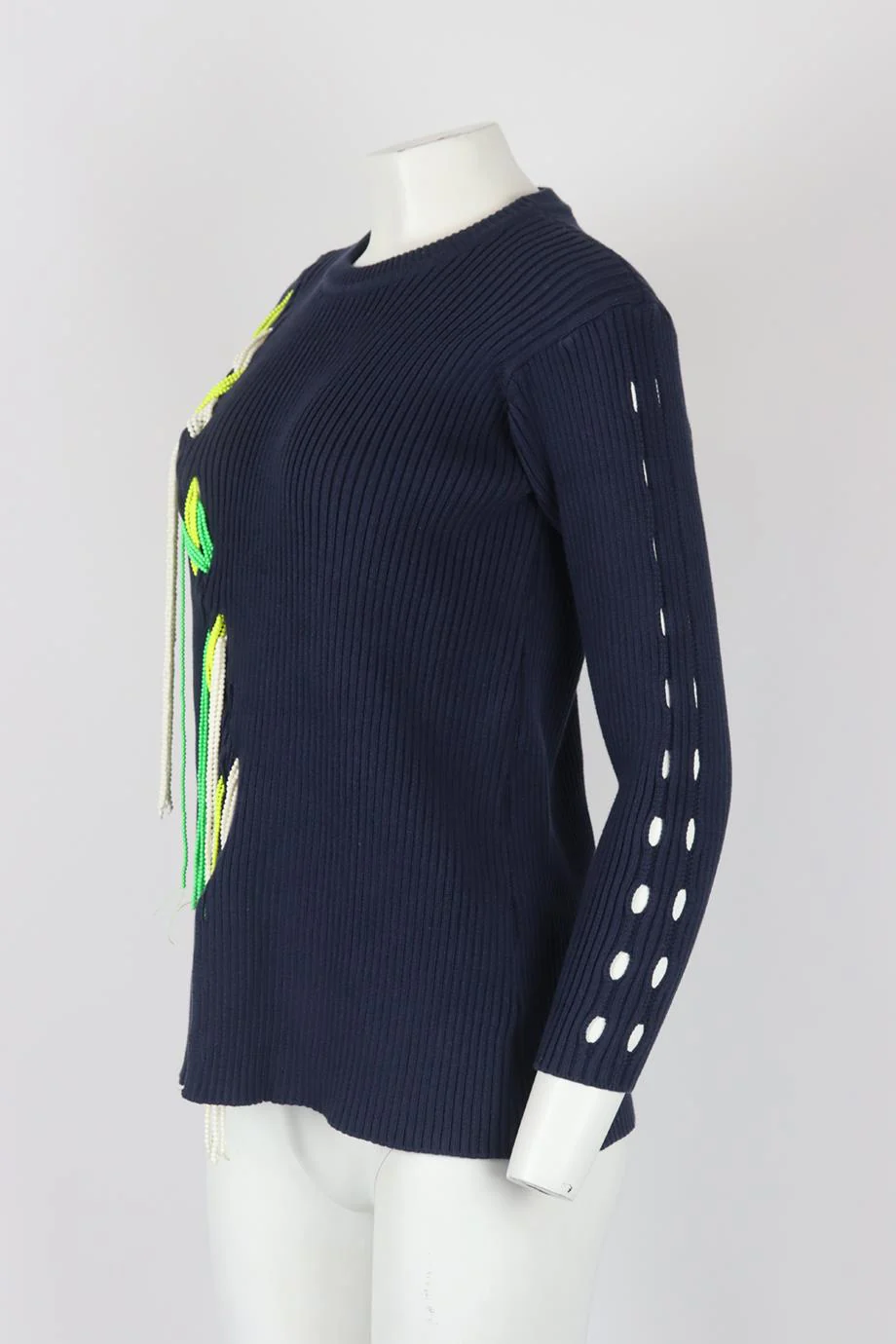 TANYA TAYLOR BEAD EMBELLISHED RIBBED COTTON BLEND SWEATER SMALL - Image 3