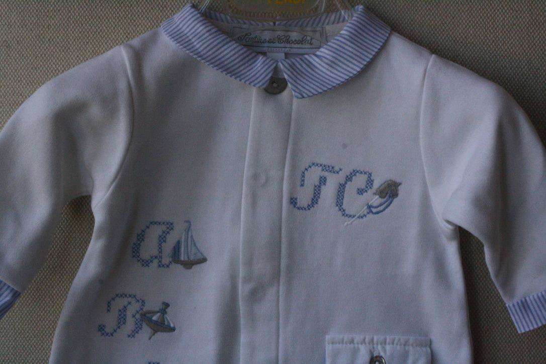 TARTINE ET CHOCOLAT BABY WHITE BLUE EMBROIDERY BABYGROW 1 YEAR - Image 3