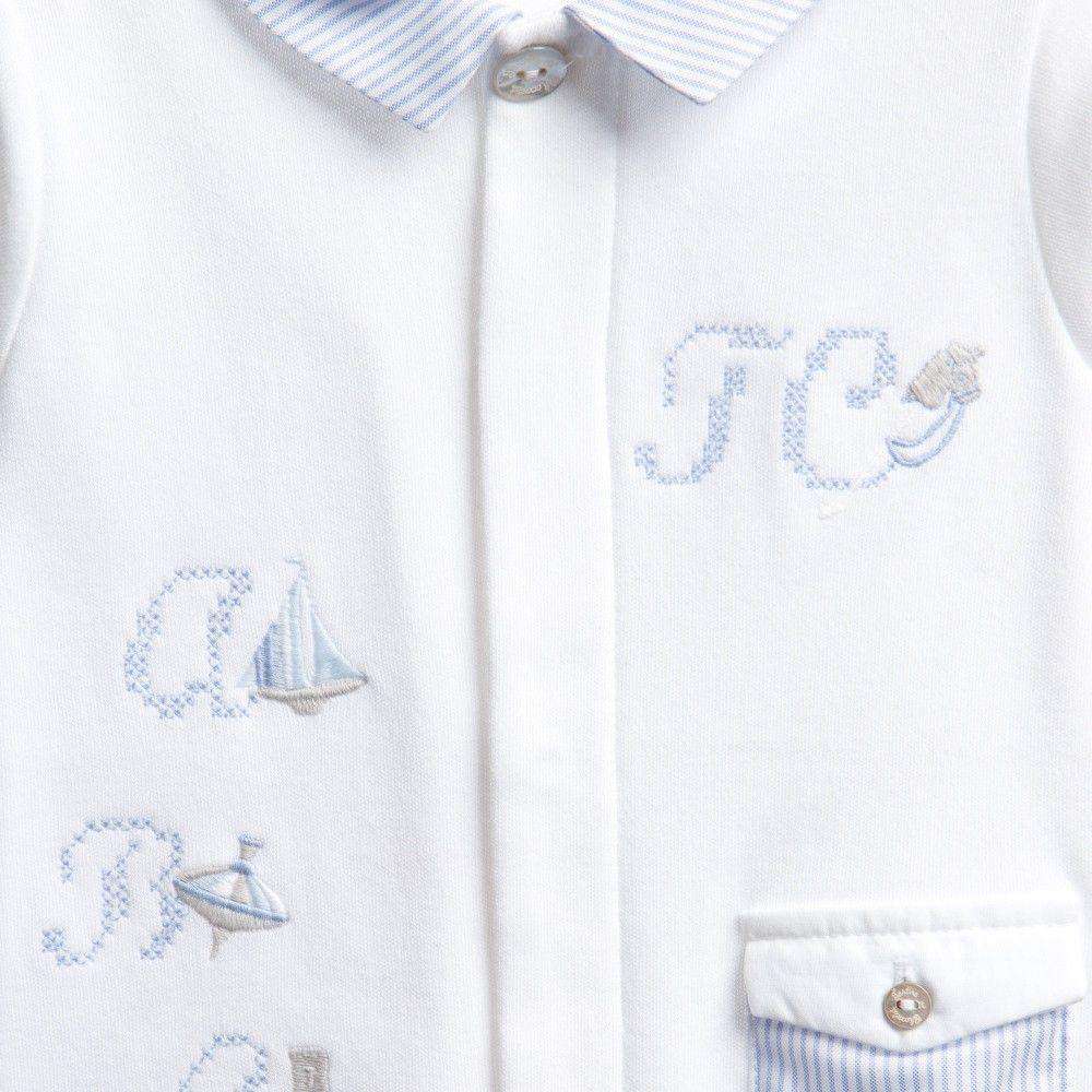 TARTINE ET CHOCOLAT BABY WHITE BLUE EMBROIDERY BABYGROW 3 MONTHS - Image 6