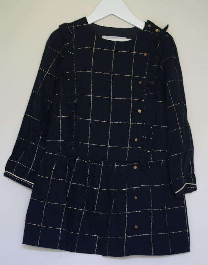 TARTINE ET CHOCOLAT GIRLS BLUE & GOLD CHECK DRESS 5 YEARS - Image 2