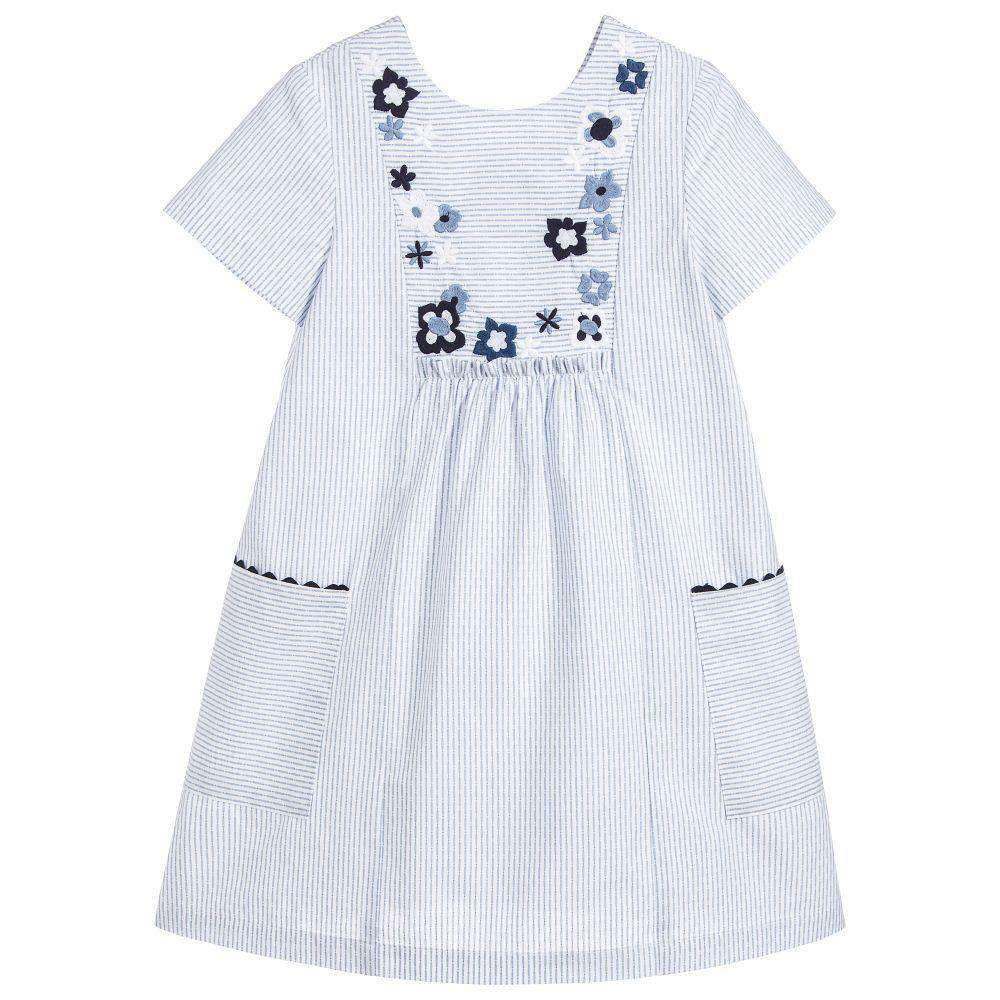 TARTINE ET CHOCOLAT GIRLS BLUE STRIPED COTTON DRESS 5 YEARS - Image 2
