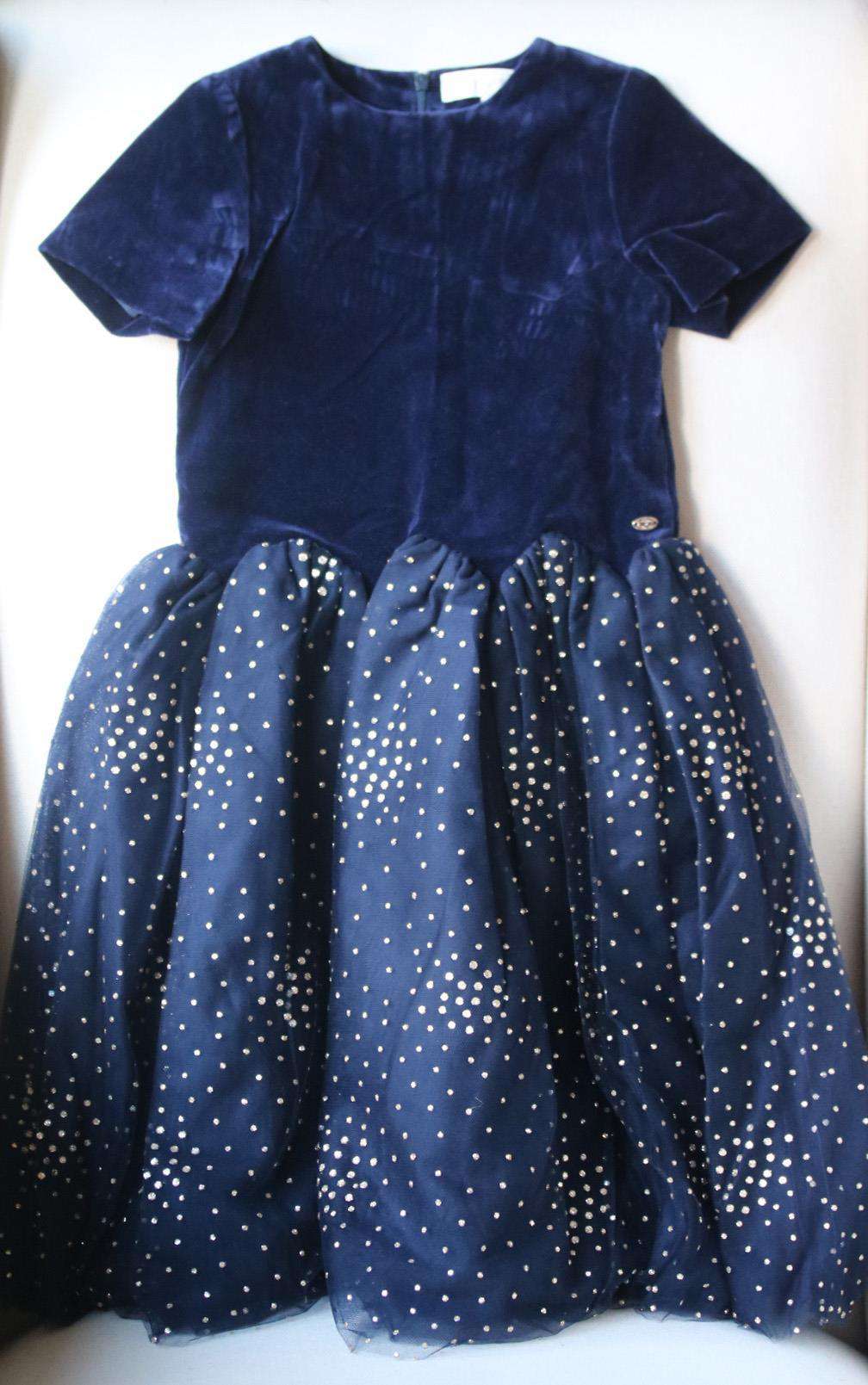 TARTINE ET CHOCOLAT KIDS GIRLS DOTTED VELVET AND TULLE DRESS 6 YEARS - Image 2